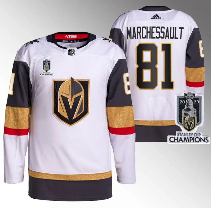 Men's Vegas Golden Knights #81 Jonathan Marchessault White 2023 Stanley Cup Champions Stitched Jersey